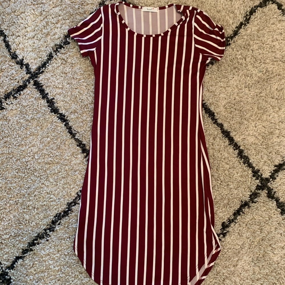 Burgundy and White Stripe Sun Dress